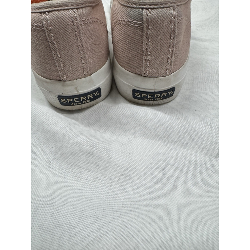 Sperry Womens Sz 6M Sky Sail Rose Metallic Platform Twill Sneakers Slip Ons Prom - Picture 11 of 14